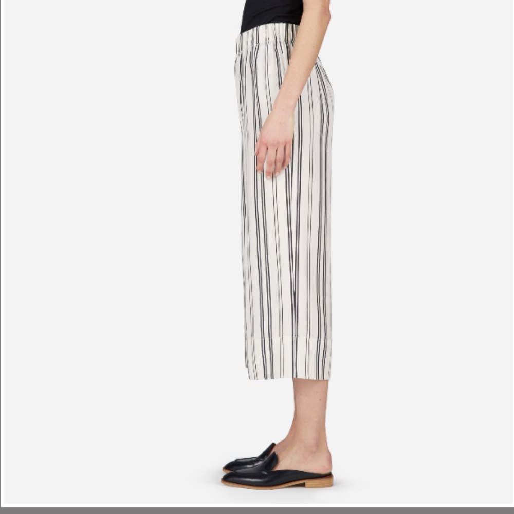 Everlane Wide Leg 100% Silk Pant 00 White Black Stripe NWOT